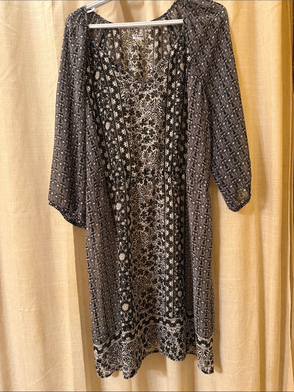 Old Navy Black and White Floral Semi-Sheer Dress
